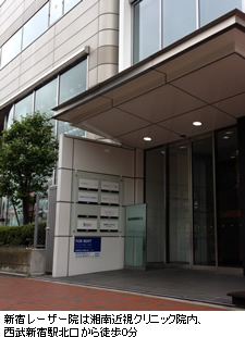 湘南美容外科新宿レーザー院は湘南近視クリニック院内、西武新宿駅北口から徒歩0分